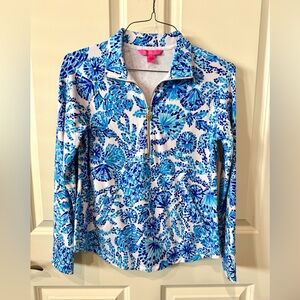 Lilly Pulitzer skipper popover in Turquoise oasis shell me you love me, XS.